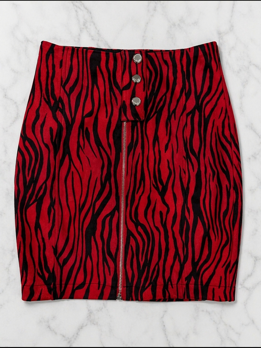 GUESS Red Black Zebra Print Mini Skirt Zip Front Size 0